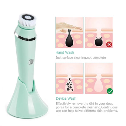 PC 4 in 1 Electric Facial Cleanser Massage Wash Auto Rotating Face Cleansing Machine Waterproof Removal Pore Blackhead Exfoliator