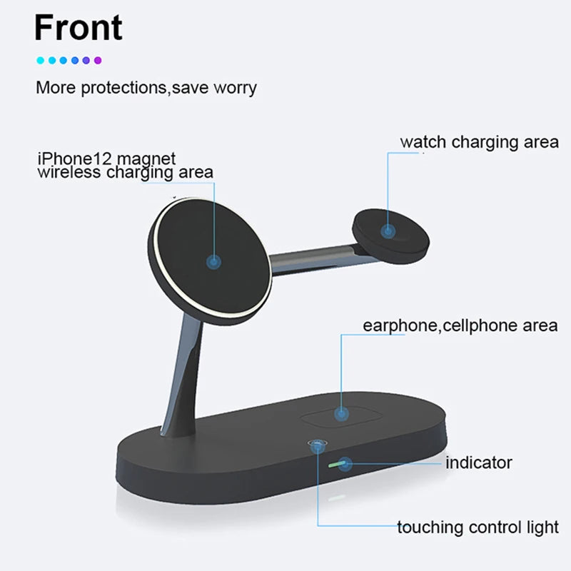 PC4 in 1 Magnetic 15W Wireless Charger Stand For iPhone 12 13 ProMax Apple