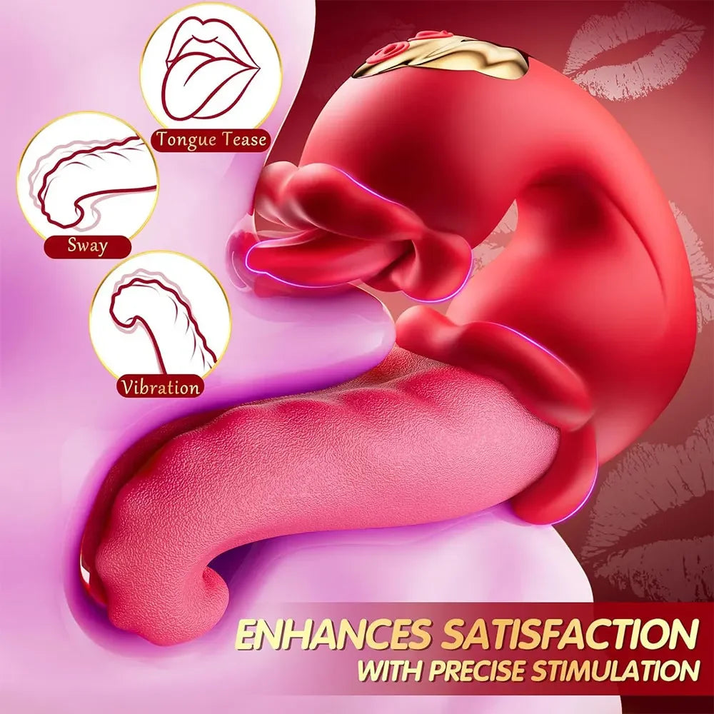 4 in 1 Tongue Vibrator  Vagina Clitoris Anus Couples Flirting Adult Sex Toy  Women Multi-Speed Licking & Suction Device