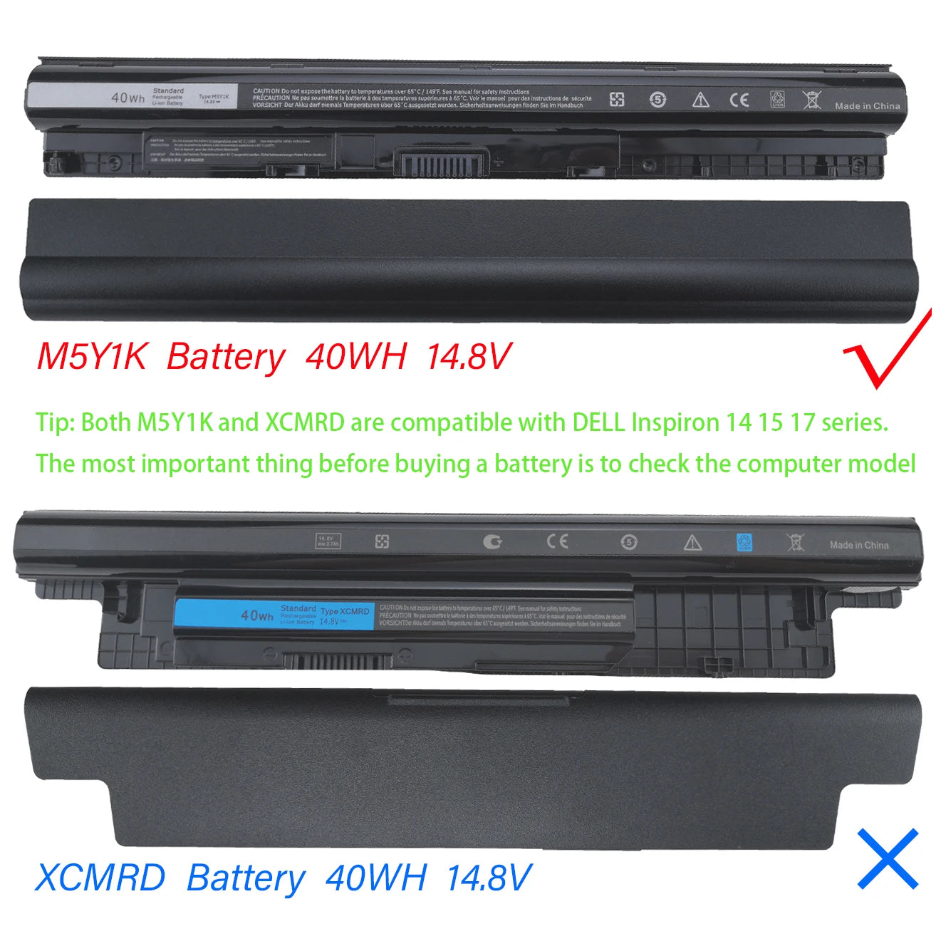 PC 40WH 14.8V M5Y1K Battery  Dell Inspiron 14 15 17 5000 3000 Series 5559 3451 3558 3567 5755 5756 5458 GXVJ3 453-BBBQ HD4J0