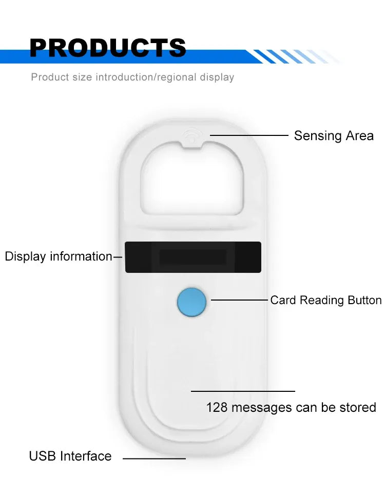 NewRFID Reader Card ID Reader 134 kHz 125kHz Rechargeable Animal Chip ID Sc