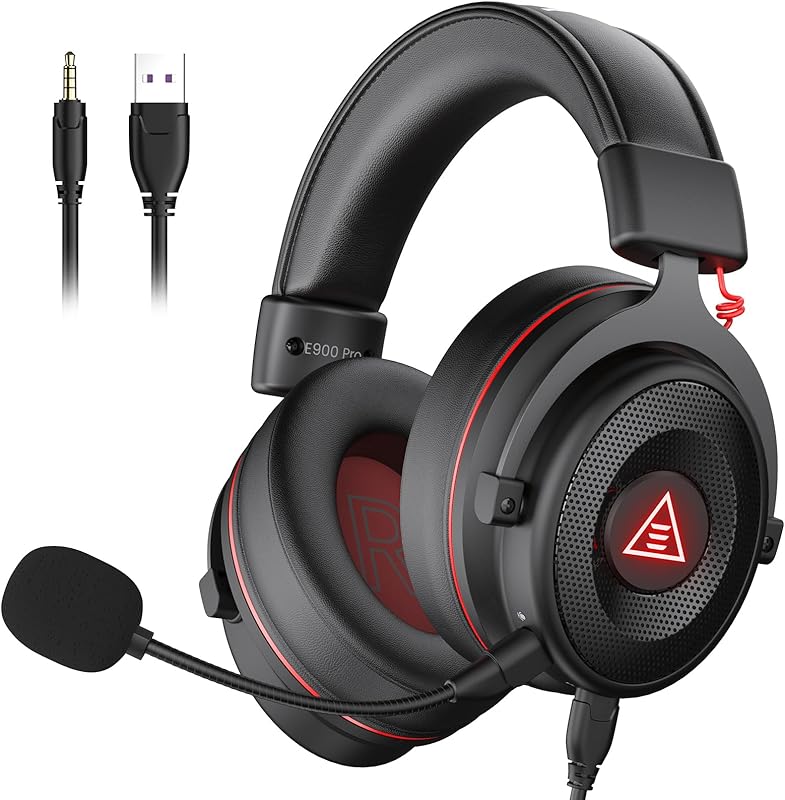 EKSA E900 Pro USB Gaming Headset for PC - puter Headset with Detachable Noise Cancelling Mic, 7.1 Surround Sound, 50MM Driver - Headphones with Microphone for PS4/PS5, Xbox One, Laptop, Office