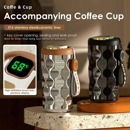 PC 410ml Insulated Coffee Mug Stainless Steel Thermal Cup LED Temperature D