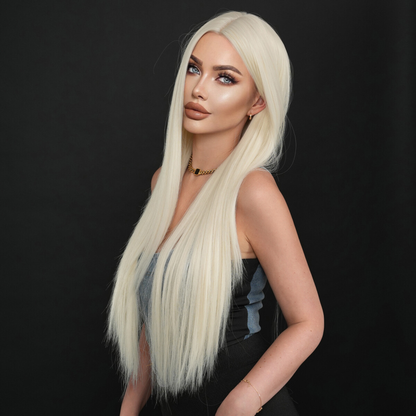 Halloween Dress Up Wig Bleach Blonde Long Straight Heat Resistant Hair Soft