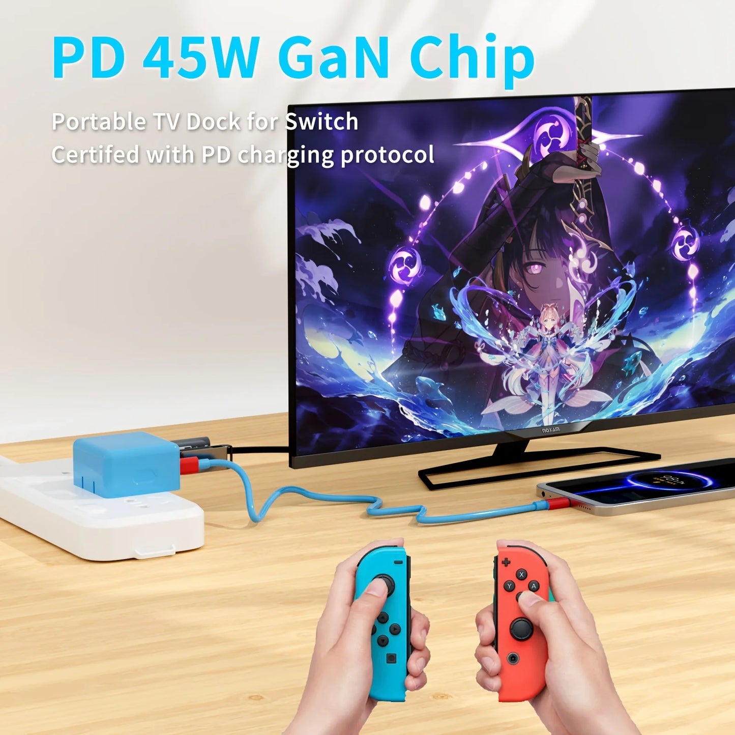 45W GaN USB C Charger Dock  Switch/OLED, Portable Travel TV Docking Station with 4K HDMI/USB2.0/PD Charging Port