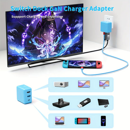 45W GaN USB C Charger Dock  Switch/OLED, Portable Travel TV Docking Station with 4K HDMI/USB2.0/PD Charging Port