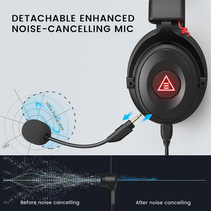 EKSA E900 Pro USB Gaming Headset for PC - puter Headset with Detachable Noise Cancelling Mic, 7.1 Surround Sound, 50MM Driver - Headphones with Microphone for PS4/PS5, Xbox One, Laptop, Office