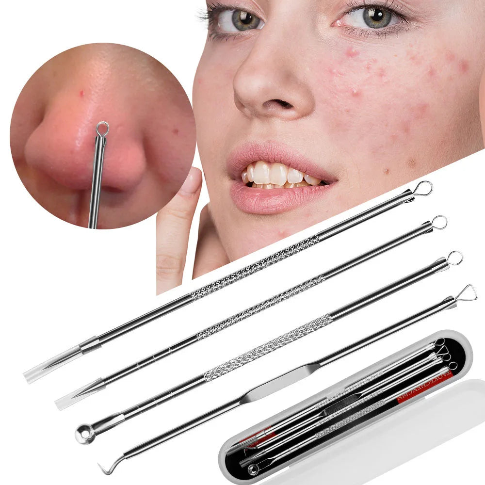 4PCS Acne Pimple Nose Blackhead Removal Pore Cleaner Needles Black Dots Cleaner Stainless Steel Spot Extractor Face Clean Tools