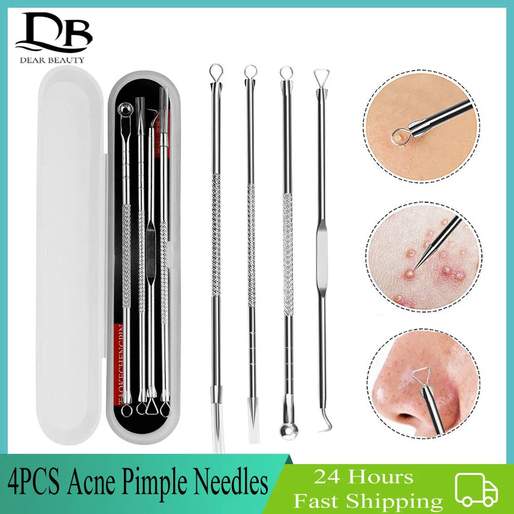 4PCS Acne Pimple Nose Blackhead Removal Pore Cleaner Needles Black Dots Cleaner Stainless Steel Spot Extractor Face Clean Tools