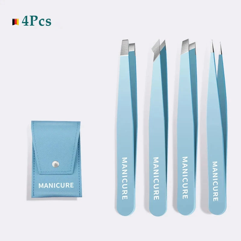 4Pcs High-Quality Eyebrow Tweezer Colorful Hair Beauty Fine Hairs Puller Stainless Steel Slanted Brow Clips Removal Makeup Tools