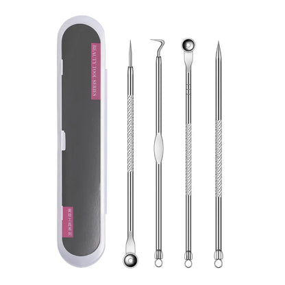 4Pcs Stainless Steel Blackhead Remover Tool Kit Face Massage Whitehead Pimple Spot Comedone Acne Extractor Face Massager