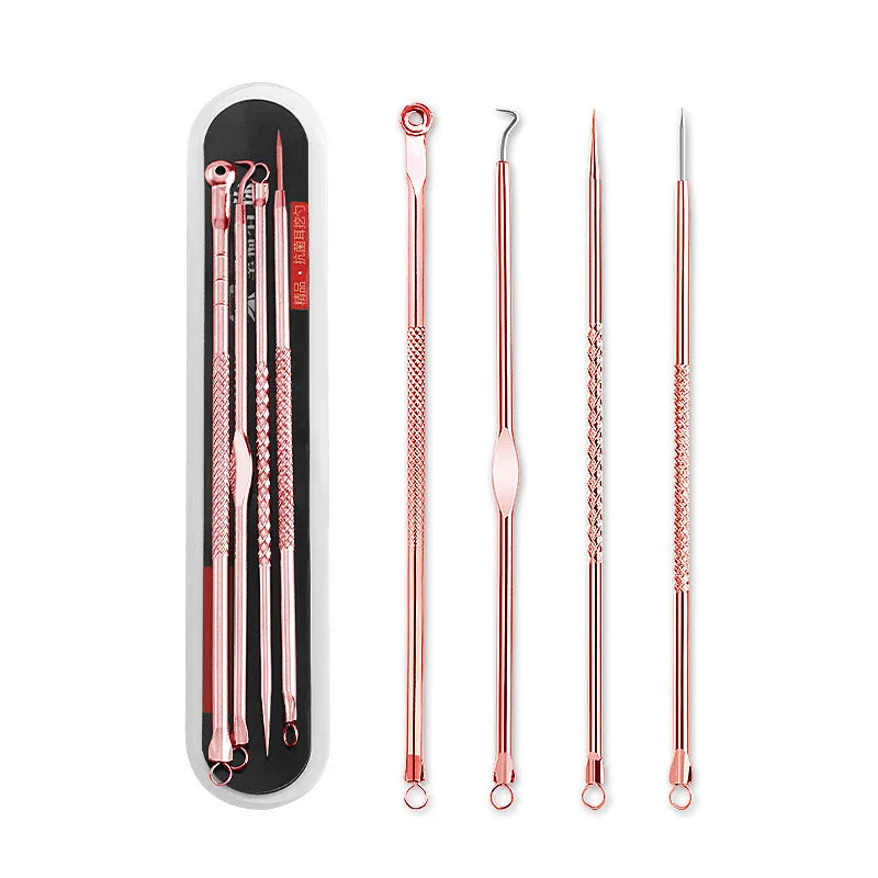 4Pcs Stainless Steel Blackhead Remover Tool Kit Face Massage Whitehead Pimple Spot Comedone Acne Extractor Face Massager