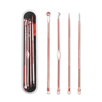 4Pcs Stainless Steel Blackhead Remover Tool Kit Face Massage Whitehead Pimple Spot Comedone Acne Extractor Face Massager