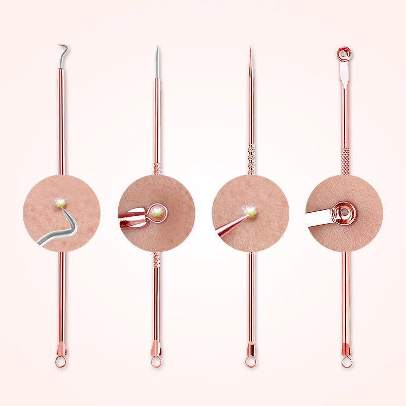 4Pcs Stainless Steel Blackhead Remover Tool Kit Face Massage Whitehead Pimple Spot Comedone Acne Extractor Face Massager