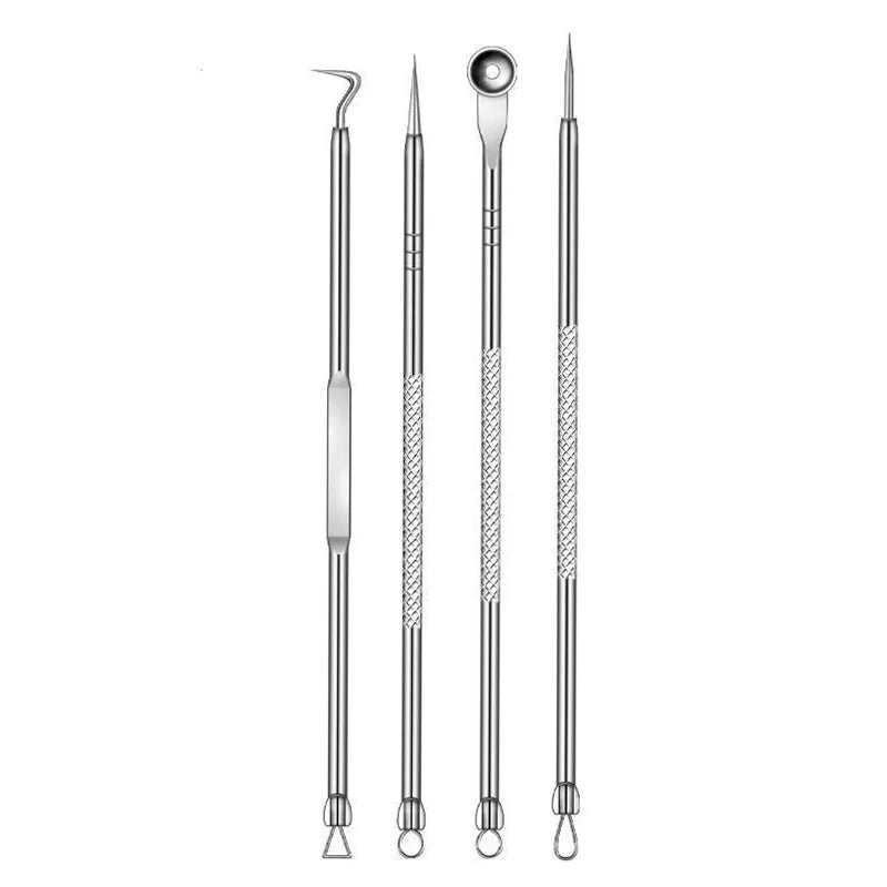 4Pcs Stainless Steel Blackhead Remover Tool Kit Face Massage Whitehead Pimple Spot Comedone Acne Extractor Face Massager