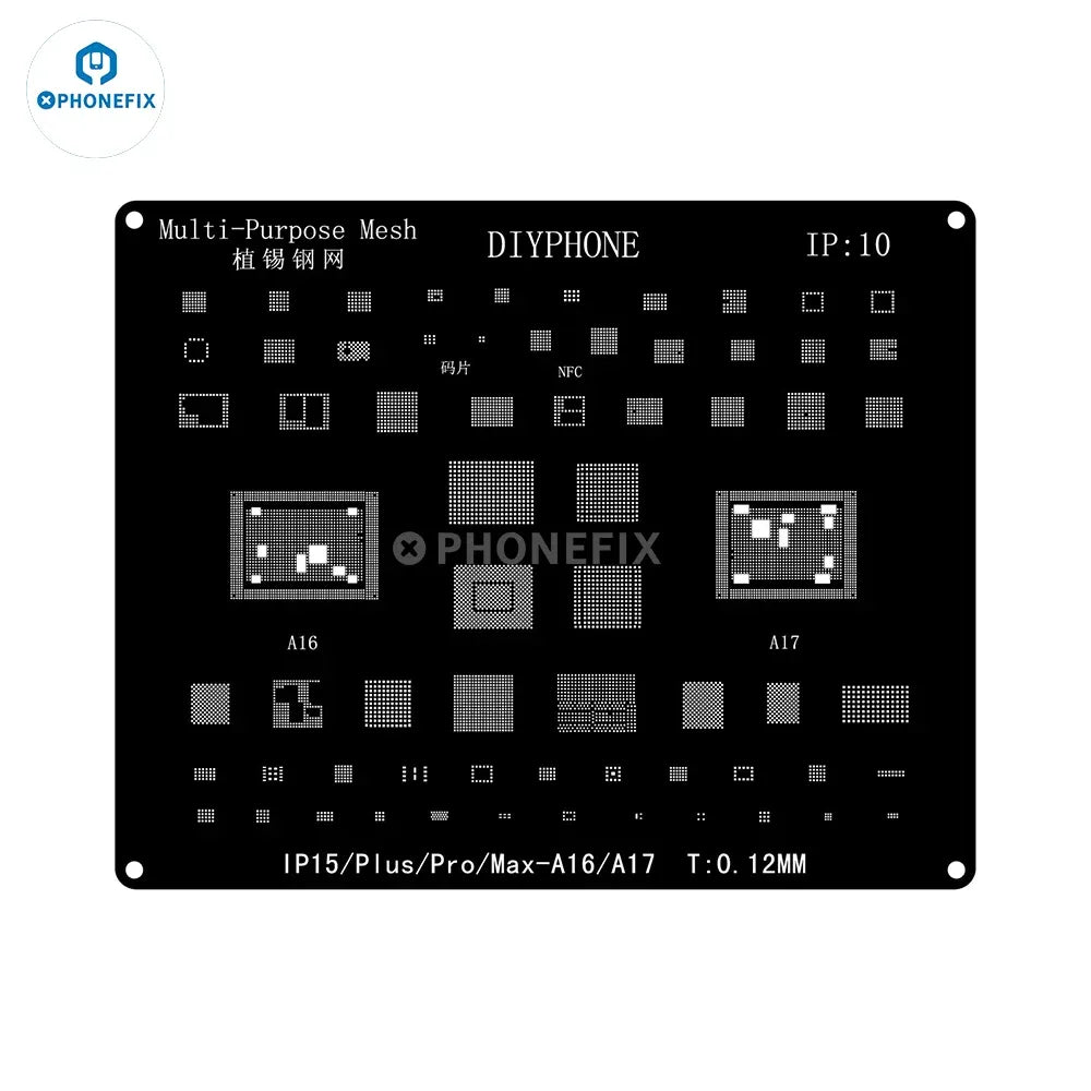 NewDIYPHONE Black Steel BGA Reballing Stencil for IPhone 15 14 13 12 11 XS