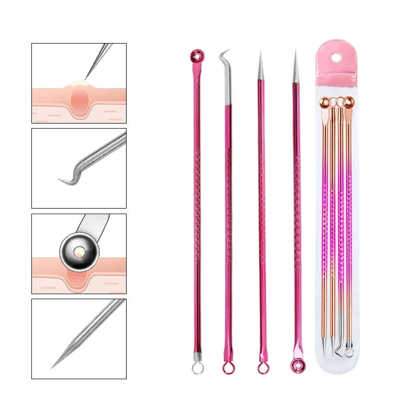 4pcs/Set Pore Cleanser Needle Black Spot Pimple Blemish Remover Skin Care Acne Blackhead Women Beauty Acne Face Clean Tools