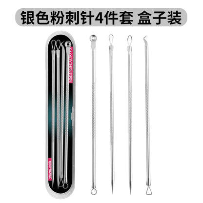 4pcs/Set Stainless Steel Blackhead Removal Kit Acne Blemish Pimple Extractor Remover Needles Cosmetic Face Cleaning Tool