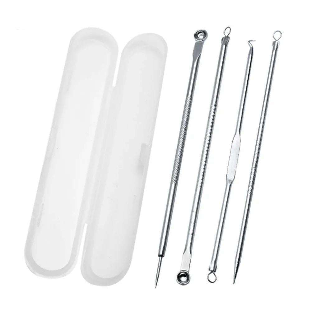 4pcs/set Blackhead Comedone Acne Grain Defect Vacuum Extractor Blackhead Remover Tool Spoon  Skin Care Tool