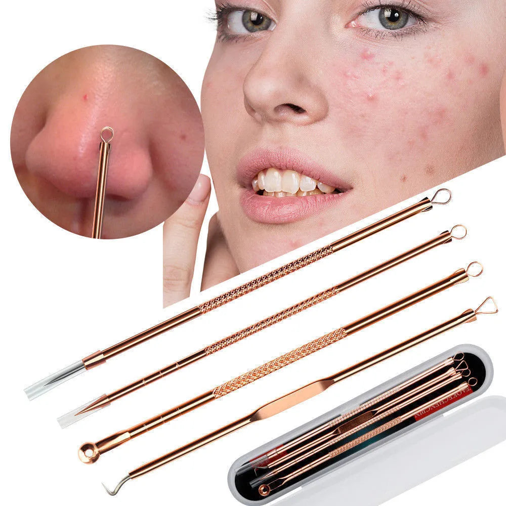 4pcs/set Blackhead Comedone Acne Grain Defect Vacuum Extractor Blackhead Remover Tool Spoon  Skin Care Tool