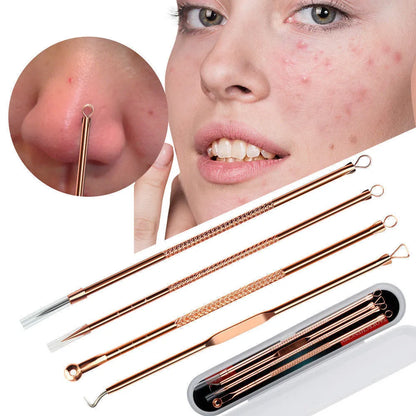 4pcs/set Blackhead Comedone Acne Grain Defect Vacuum Extractor Blackhead Remover Tool Spoon  Skin Care Tool