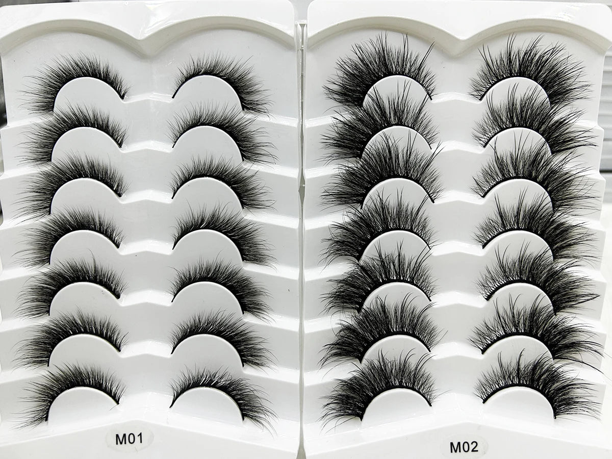 5/7 Pairs Soft Natural 3D Mink False Eyelashes Cat Eye Elongated Winged Lashes Faux Cils Make Up Beauty Tools Wholesale