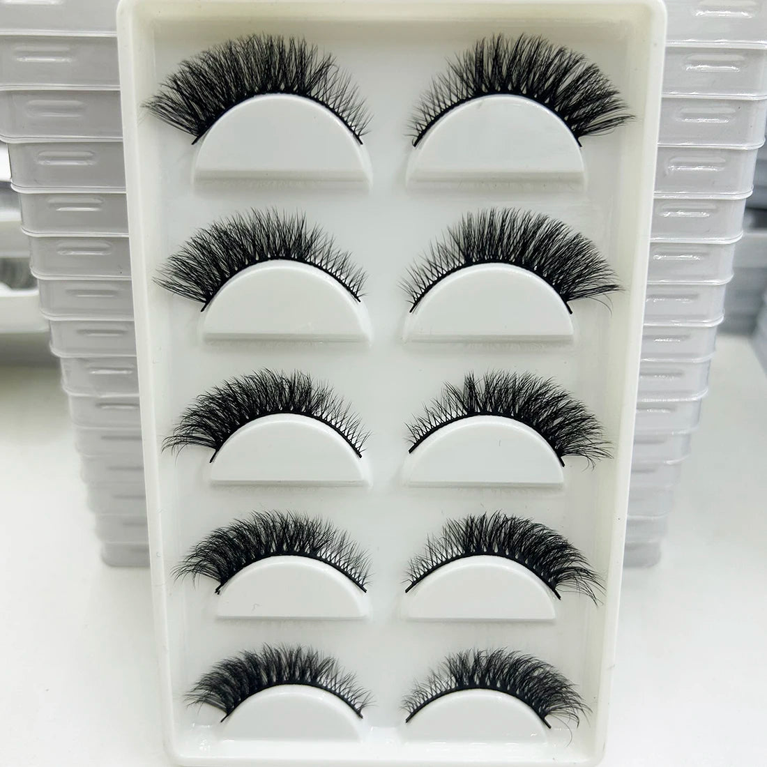 5/7 Pairs Soft Natural 3D Mink False Eyelashes Cat Eye Elongated Winged Lashes Faux Cils Make Up Beauty Tools Wholesale