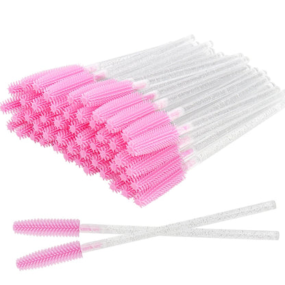 50 Pcs Silicone Crystal Mascara Wands Applicator Disposable Diamond Eyelash Brushes Comb  Women Beauty Makeup Brush Tools