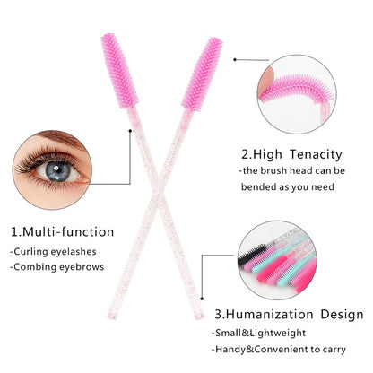 50 Pcs Silicone Crystal Mascara Wands Applicator Disposable Diamond Eyelash Brushes Comb  Women Beauty Makeup Brush Tools