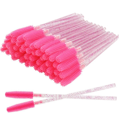 50 Pcs Silicone Crystal Mascara Wands Applicator Disposable Diamond Eyelash Brushes Comb  Women Beauty Makeup Brush Tools