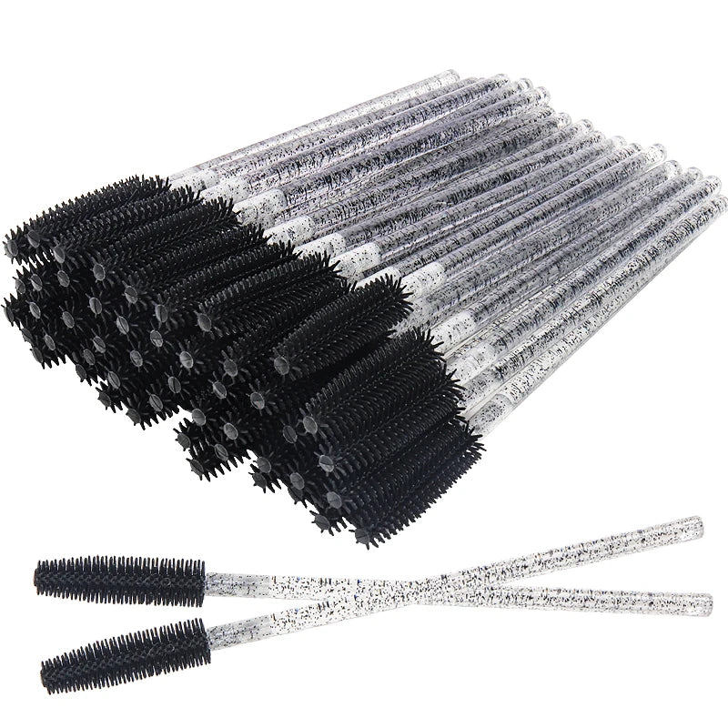 50 Pcs Silicone Crystal Mascara Wands Applicator Disposable Diamond Eyelash Brushes Comb  Women Beauty Makeup Brush Tools