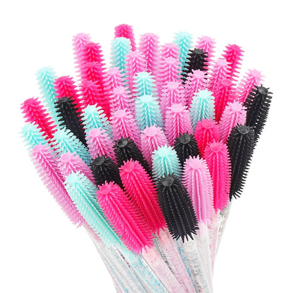 50 Pcs Silicone Crystal Mascara Wands Applicator Disposable Diamond Eyelash Brushes Comb  Women Beauty Makeup Brush Tools