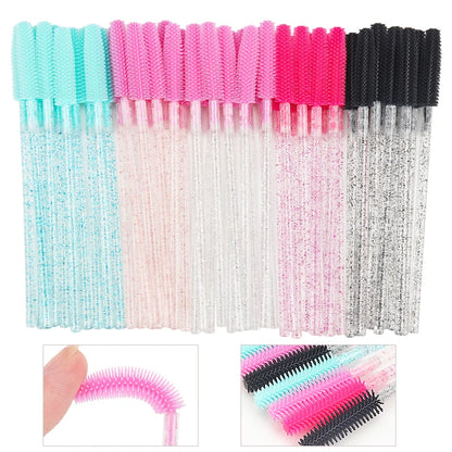 50 Pcs Silicone Crystal Mascara Wands Applicator Disposable Diamond Eyelash Brushes Comb  Women Beauty Makeup Brush Tools