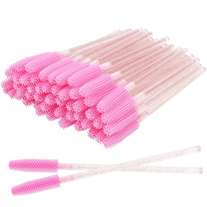 50 Pcs Silicone Crystal Mascara Wands Applicator Disposable Diamond Eyelash Brushes Comb  Women Beauty Makeup Brush Tools