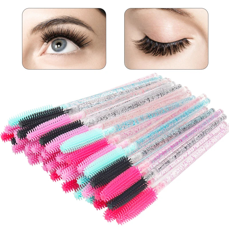 50 Pcs Silicone Crystal Mascara Wands Applicator Disposable Diamond Eyelash Brushes Comb  Women Beauty Makeup Brush Tools