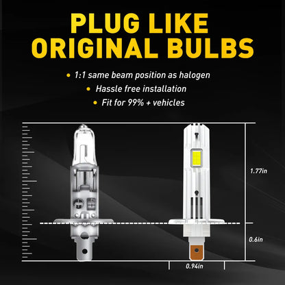 AUXITO 2Pcs H1 LED Bulbs Canbus No Error 12000LM 6500K Super White Car Head