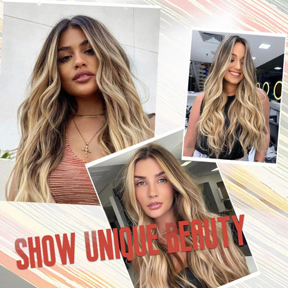 Blonde Wigs for Women 26Inch Long Ombre Blonde Hair Wig Natural Looking Synthetic Middle Part Wig(26 ''Ombre Blonde)