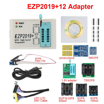 New100% Original EZP2019 Full Set High-Speed USB SPI +12 Adapter Test Clip