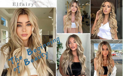 Blonde Wigs for Women 26Inch Long Ombre Blonde Hair Wig Natural Looking Synthetic Middle Part Wig(26 ''Ombre Blonde)