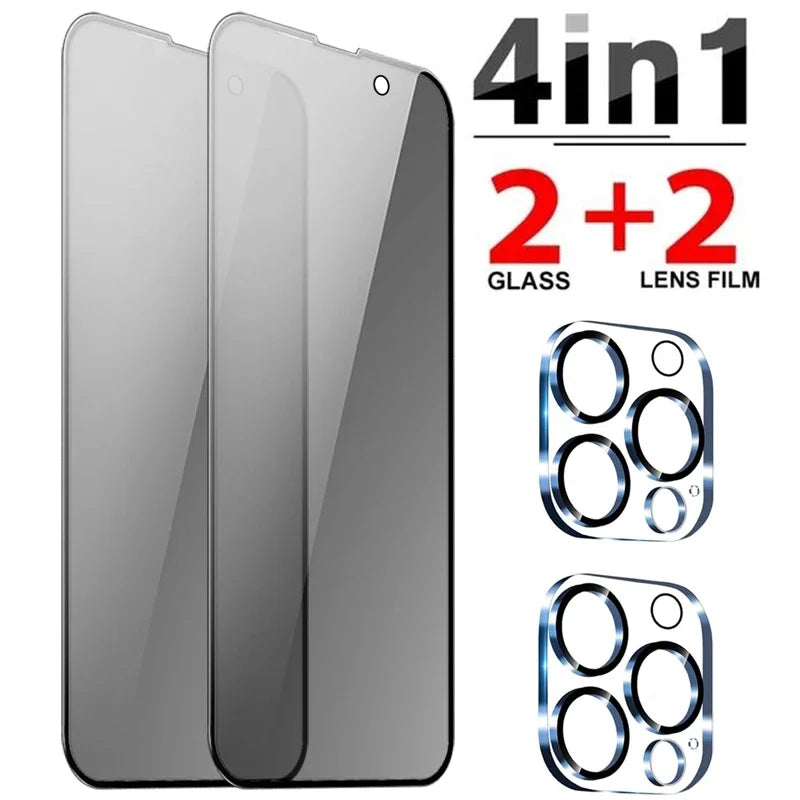 6 In 1 Privacy Tempered Glass Screen Protector & Back Camera Clear Glass Film For iPhone 16 Pro MAX Plus Protective Films