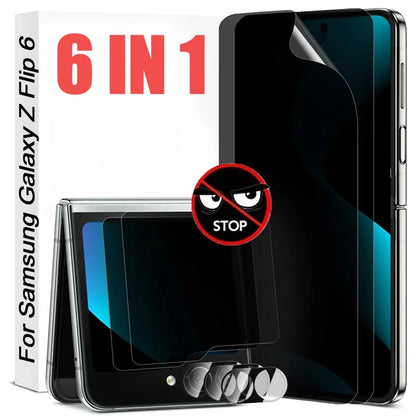 6 In1 Anti-Spy Hydrogel Film For Samsung Galaxy Z Flip 6 Flip6 Privacy Screen Protector For Galaxy ZFlip6 5G Lens Tempered Glass