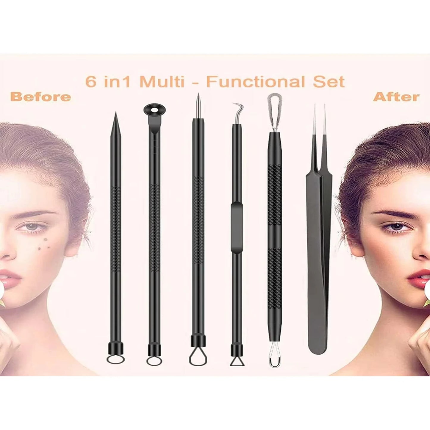 6 Pieces Blackhead Remover Clip Acne Needle Tool Set Nose Blackhead Remover Facial Skin Blemish Extractor Tool Black Set