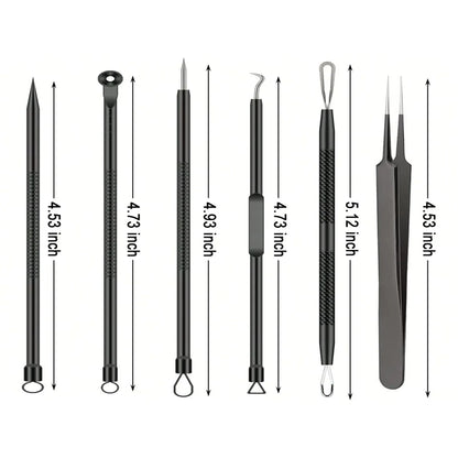 6 Pieces Blackhead Remover Clip Acne Needle Tool Set Nose Blackhead Remover Facial Skin Blemish Extractor Tool Black Set