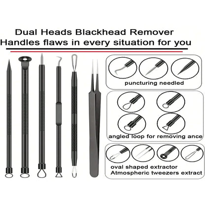 6 Pieces Blackhead Remover Clip Acne Needle Tool Set Nose Blackhead Remover Facial Skin Blemish Extractor Tool Black Set