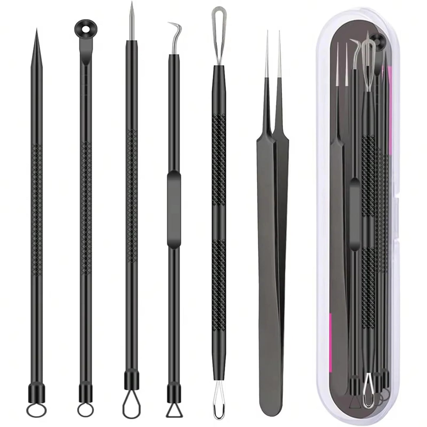 6 Pieces Blackhead Remover Clip Acne Needle Tool Set Nose Blackhead Remover Facial Skin Blemish Extractor Tool Black Set