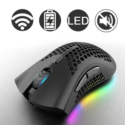 PCMice 2 4G Wireless Mouse RGB Light Honeycomb Gaming Rechargeable USB Desk