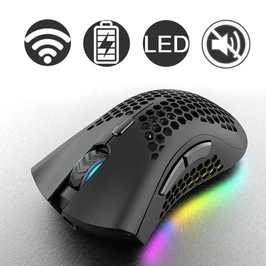 PCMice 2 4G Wireless Mouse RGB Light Honeycomb Gaming Rechargeable USB Desk