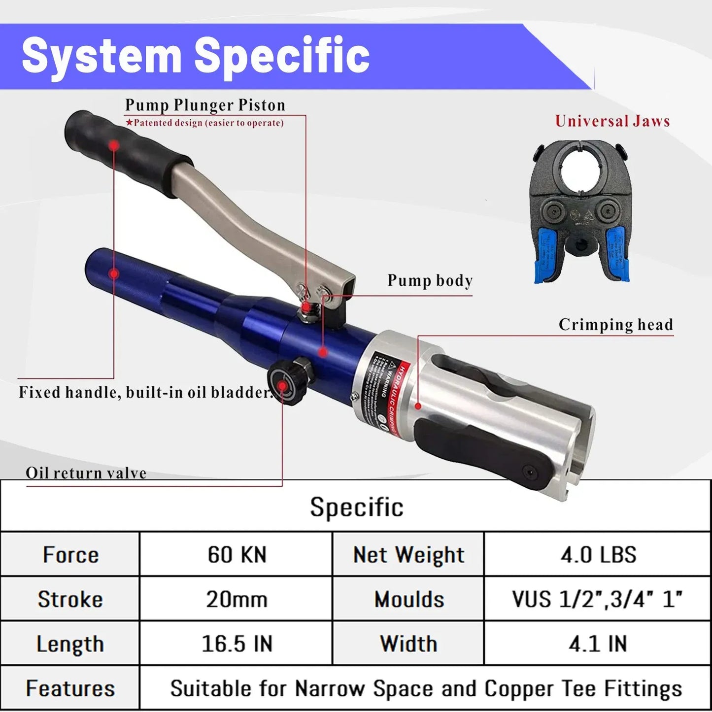 New Hydraulic Copper Pipe Crimping Tool Ht-1950 for Plumbing System