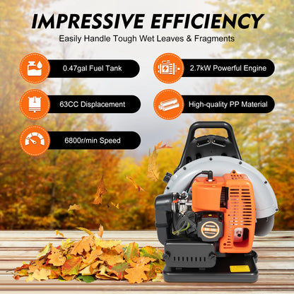 65CC 2 Stroke Petrol Backpack Leaf Air-cooled Blower Commercial Garden Yard Tool 2.7 kw 6800r/min