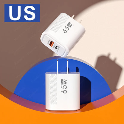 PC 65W GaN USB Fast Charger Quick Charge EU/US Plug Phone Charger For iPhone Xiaomi Samsung Huawei PD Type C Wall Charger Adapter